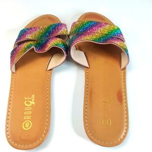 Rogue - Womens Rainbow Glitter Sandals 8
